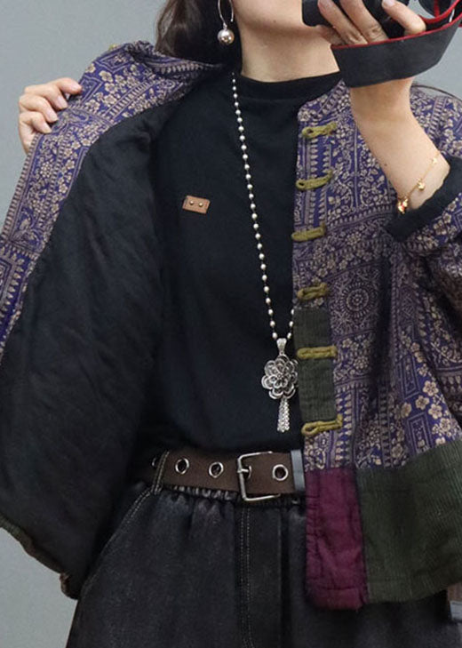 Modern Purple Print Button Fine Cotton Filled Winter Coats - Down Jackets - DYAVOR®