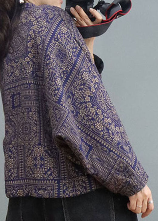 Modern Purple Print Button Fine Cotton Filled Winter Coats - Down Jackets - DYAVOR®