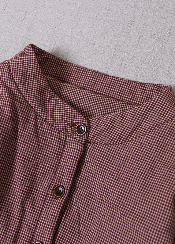 Modern Red Stand Collar Plaid Fine Cotton Filled Winter Coats - Down Jackets - DYAVOR®