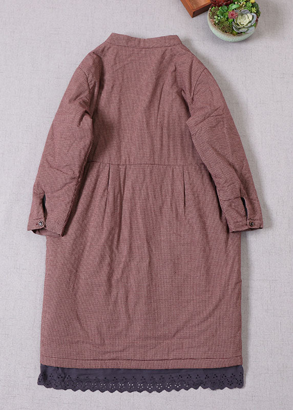 Modern Red Stand Collar Plaid Fine Cotton Filled Winter Coats - Down Jackets - DYAVOR®