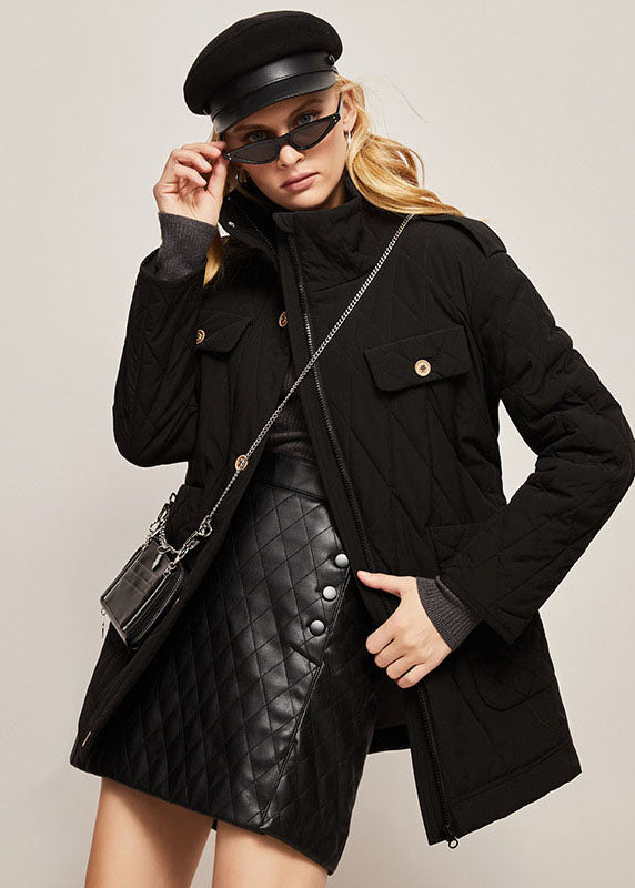 Modern White Stand Collar Pockets Fine Cotton Filled Cinch Jackets Winter - Down Jackets - DYAVOR®