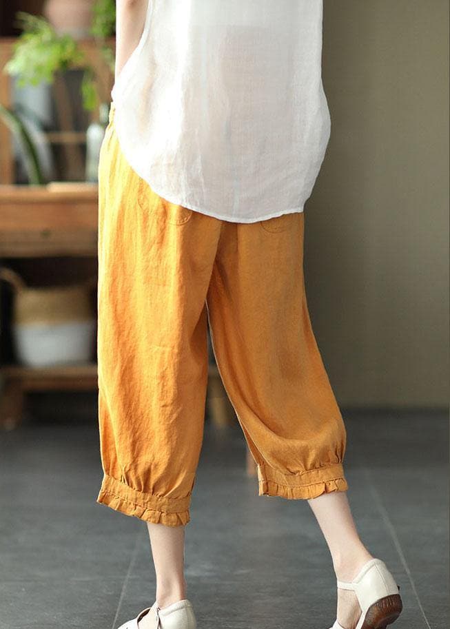 Modern Yellow Loose Ruffled Summer Casual Linen Pants - Pants - DYAVOR®