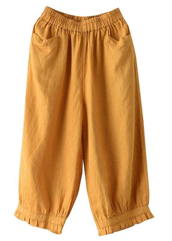 Modern Yellow Loose Ruffled Summer Casual Linen Pants - Pants - DYAVOR®
