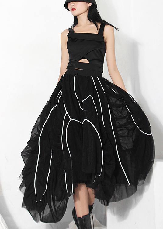 Natural Black Cinched Striped Skirts Summer - Skirts - DYAVOR®