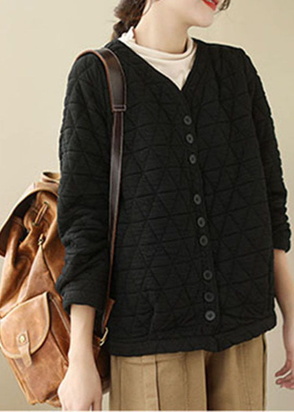 Natural Black V Neck Fine Cotton Filled Womens Parka Winter - Down Jackets - DYAVOR®