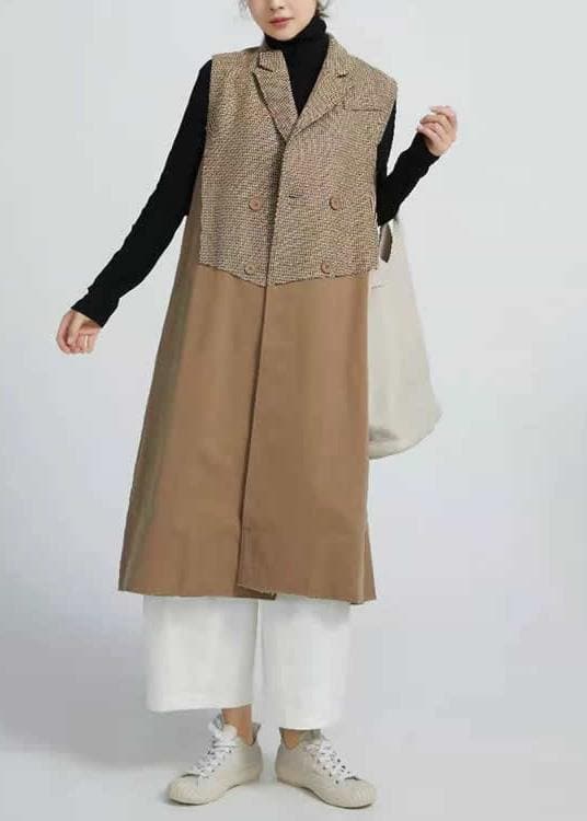 Natural Sleeveless Spring Outfit Patchwork Art Coat - Trench coats - DYAVOR®