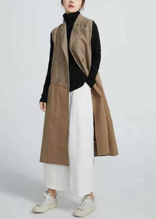 Natural Sleeveless Spring Outfit Patchwork Art Coat - Trench coats - DYAVOR®