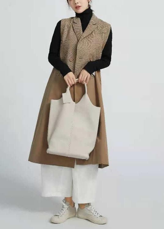 Natural Sleeveless Spring Outfit Patchwork Art Coat - Trench coats - DYAVOR®