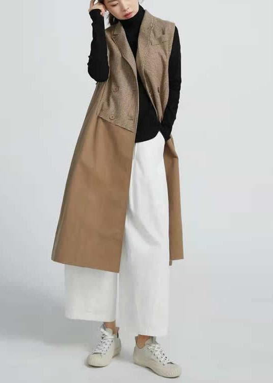 Natural Sleeveless Spring Outfit Patchwork Art Coat - Trench coats - DYAVOR®