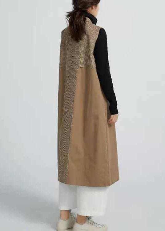 Natural Sleeveless Spring Outfit Patchwork Art Coat - Trench coats - DYAVOR®