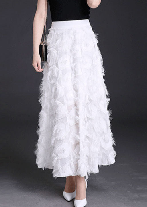 Natural White Tasseled Chiffon Skirts Spring - Skirts - DYAVOR®