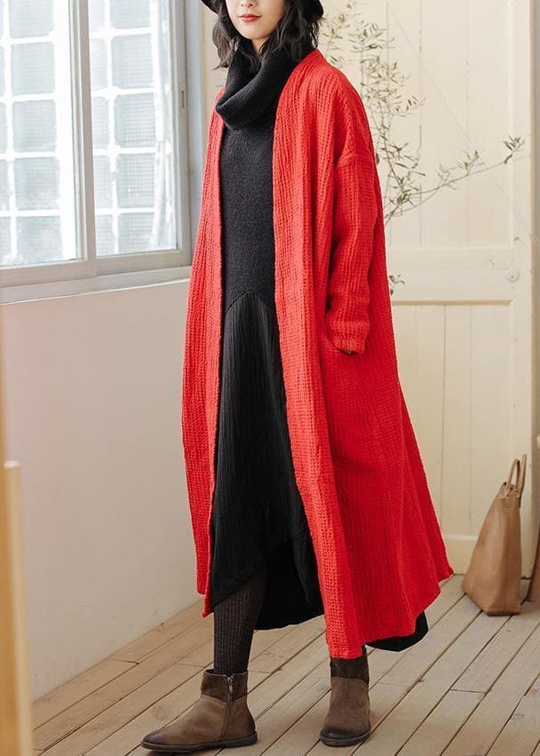 Natural red Plus Size trench coat Outfits pockets fall women coats - - DYAVOR®