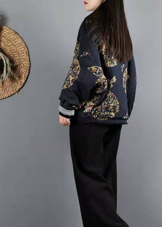 Navy Pockets Print Fine Cotton Filled Winter Coat - Down Jackets - DYAVOR®
