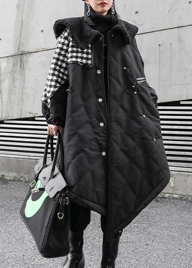 New Loose fitting winter jacket overcoat black patchwork plaid Sailor Collar coat - - DYAVOR®