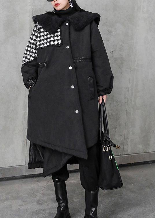 New Loose fitting winter jacket overcoat black patchwork plaid Sailor Collar coat - - DYAVOR®