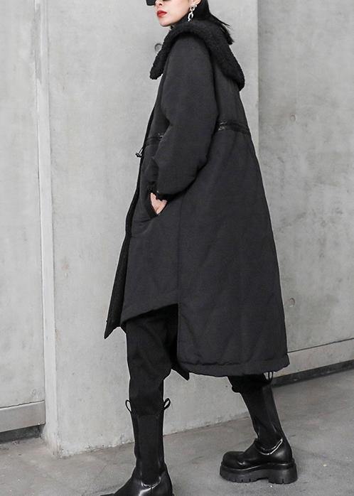 New Loose fitting winter jacket overcoat black patchwork plaid Sailor Collar coat - - DYAVOR®