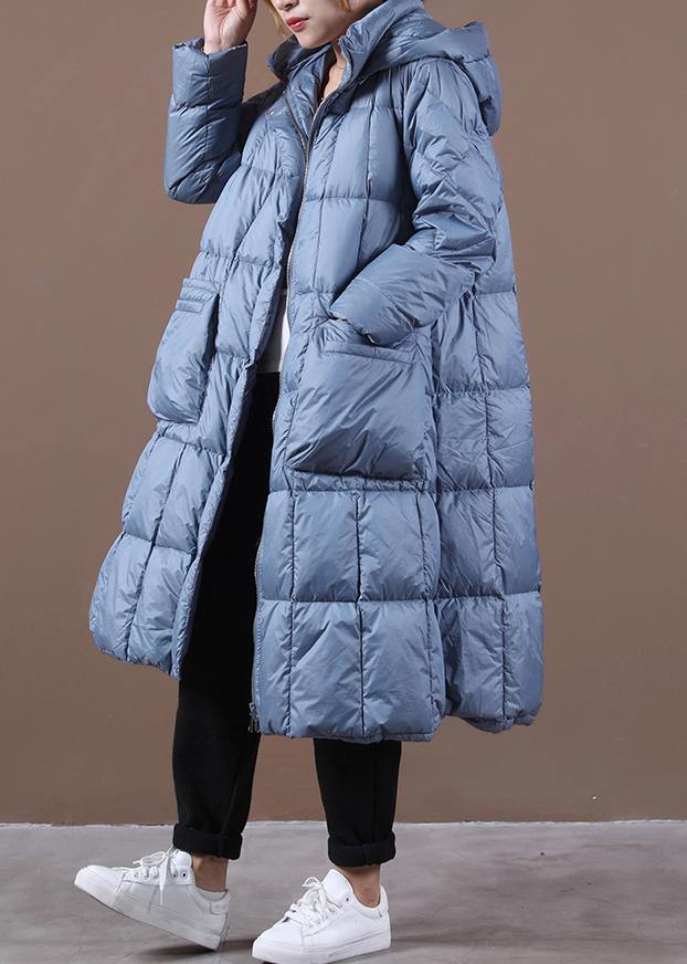New blue down coat winter casual down jacket hooded zippered Casual outwear - - DYAVOR®