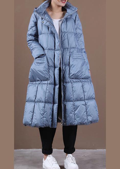 New blue down coat winter casual down jacket hooded zippered Casual outwear - - DYAVOR®