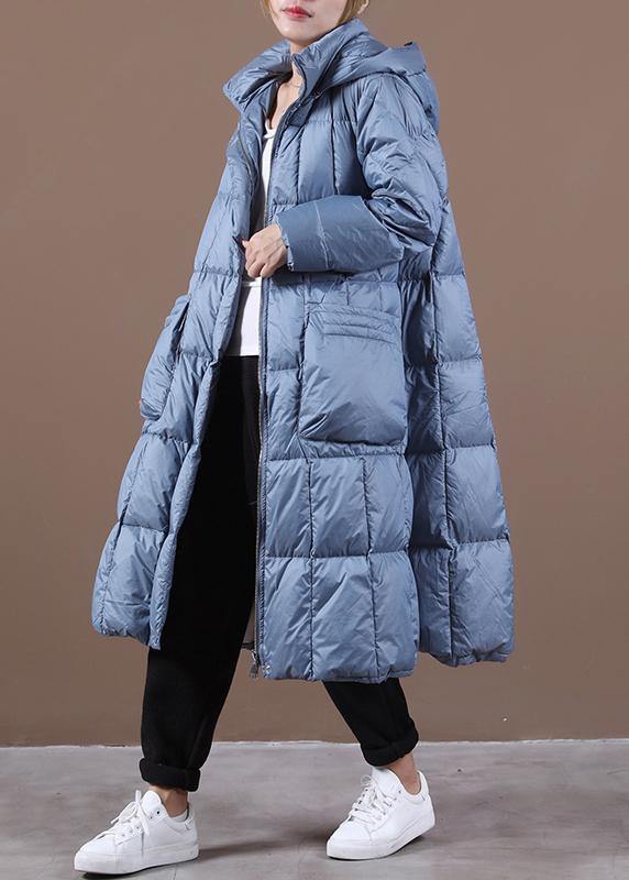 New blue down coat winter casual down jacket hooded zippered Casual outwear - - DYAVOR®