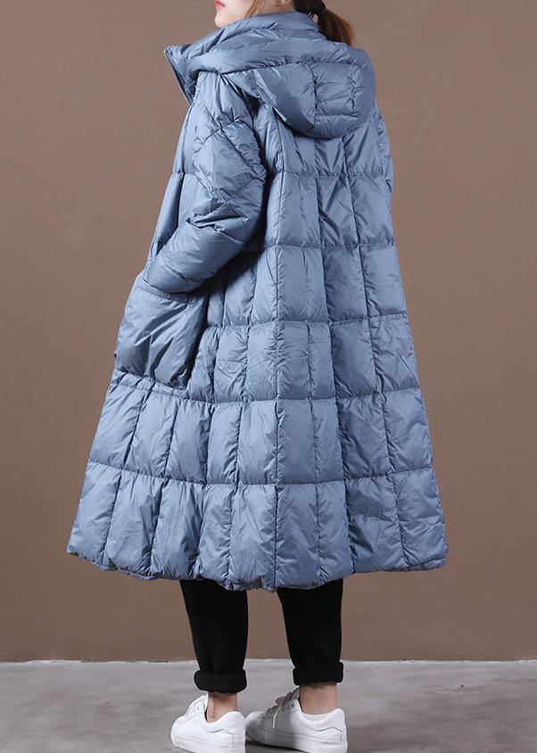 New blue down coat winter casual down jacket hooded zippered Casual outwear - - DYAVOR®