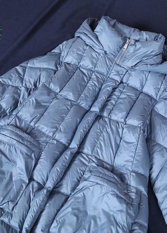 New blue down coat winter casual down jacket hooded zippered Casual outwear - - DYAVOR®