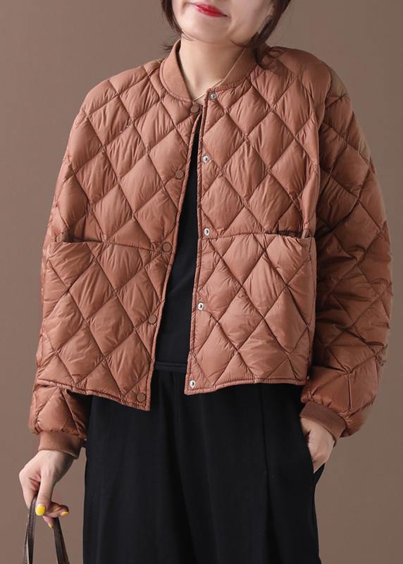 New brown warm winter coat plus size winter stand collar Geometric overcoat - - DYAVOR®