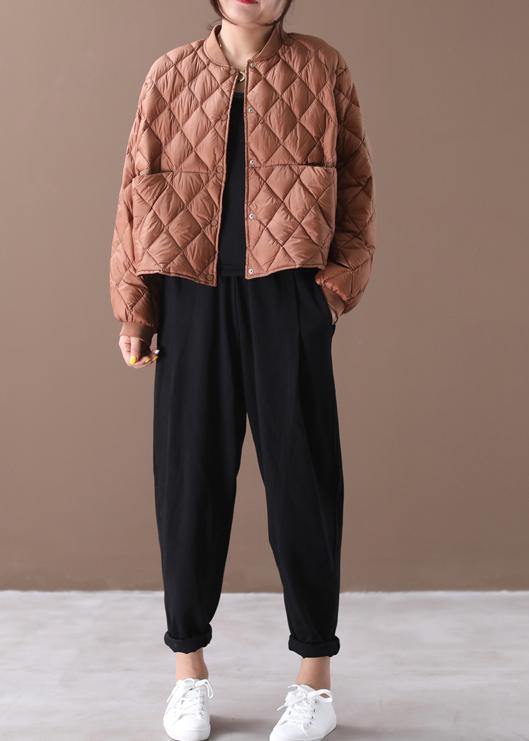 New brown warm winter coat plus size winter stand collar Geometric overcoat - - DYAVOR®