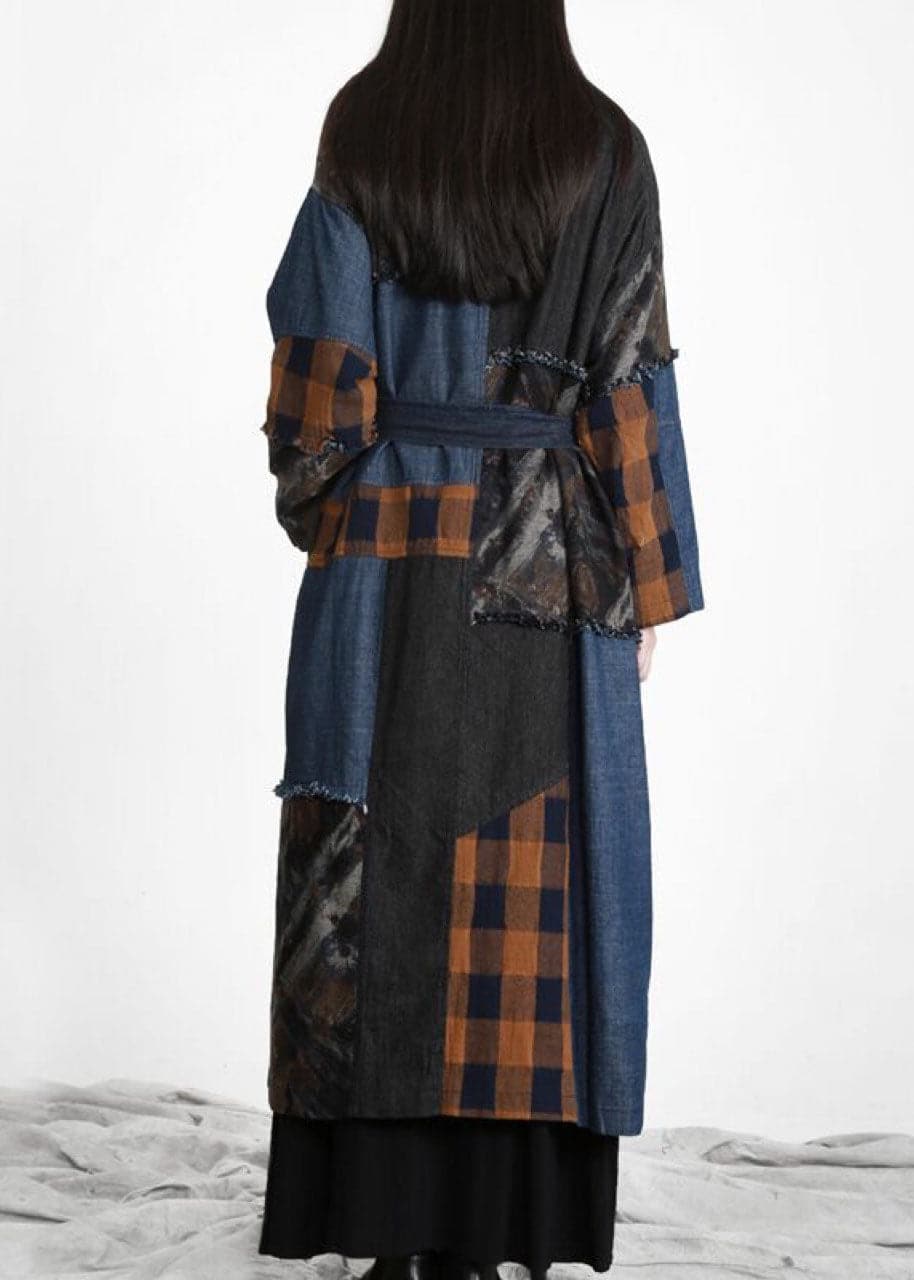 New denim blue Patchwork Button tie waist Fall trench coats - Coats - DYAVOR®