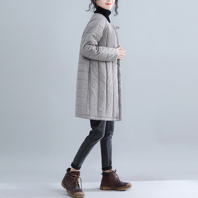 New gray Parkas Loose fitting o neck snow jackets Elegant Chinese Button winter outwear - - DYAVOR®