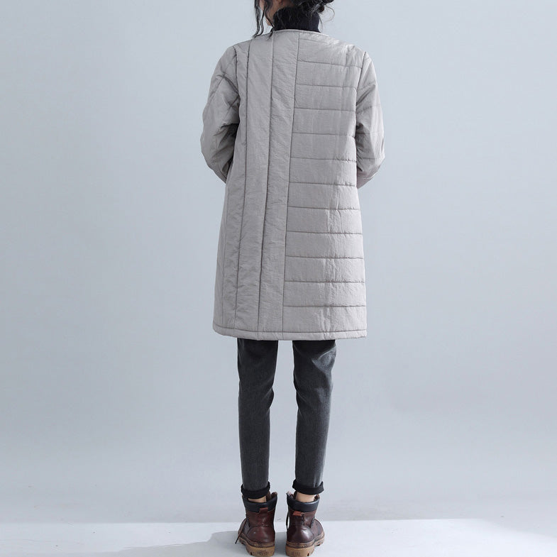New gray Parkas Loose fitting o neck snow jackets Elegant Chinese Button winter outwear - - DYAVOR®