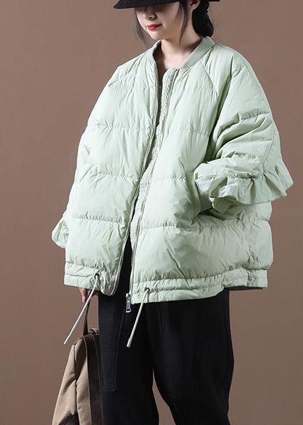 New light green duck down coat plus size clothing down jacket stand collar Ruffles Fine Jackets - - DYAVOR®