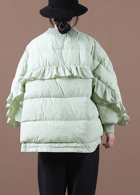 New light green duck down coat plus size clothing down jacket stand collar Ruffles Fine Jackets - - DYAVOR®