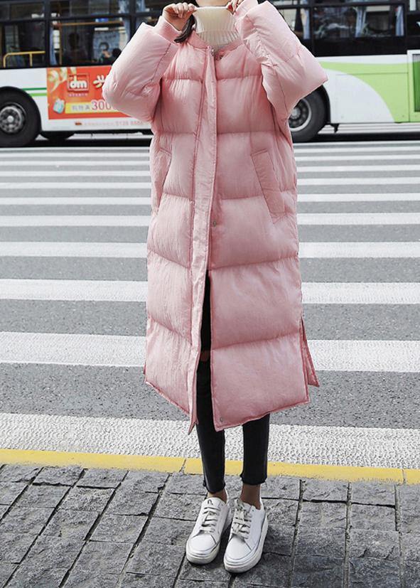 New pink warm winter coat trendy plus size down jacket o neck pockets Casual winter outwear - - DYAVOR®
