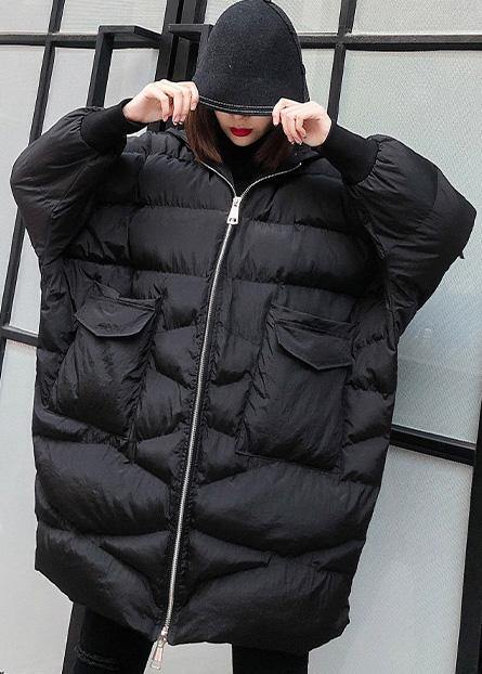 New plus size clothing snow jackets big pockets coats black hooded zippered winter outwear - - DYAVOR®