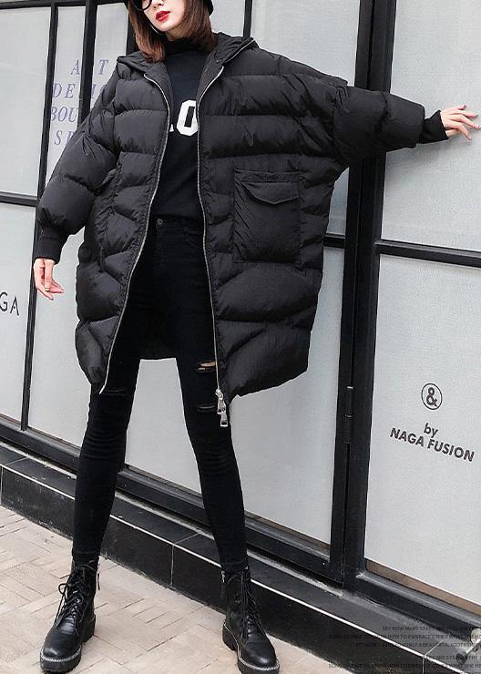New plus size clothing snow jackets big pockets coats black hooded zippered winter outwear - - DYAVOR®