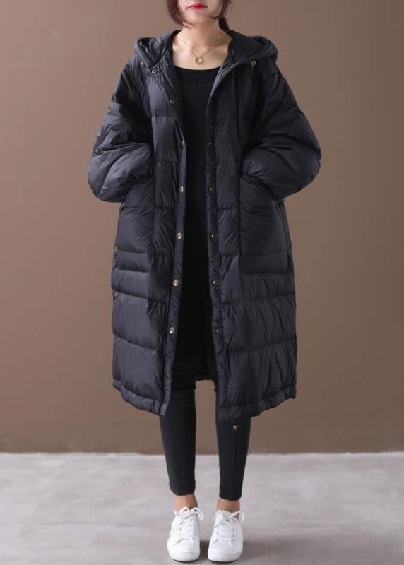New plus size winter jacket black hooded zippered duck down coat - - DYAVOR®