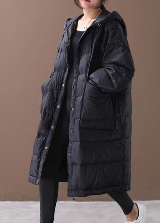 New plus size winter jacket black hooded zippered duck down coat - - DYAVOR®