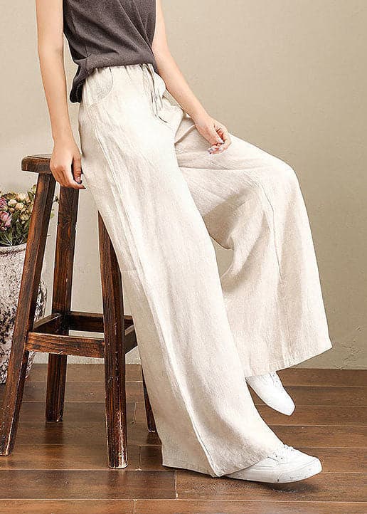 Orange Elastic Waist Linen Straight Pants Solid Color Drawstring Summer - Pants - DYAVOR®