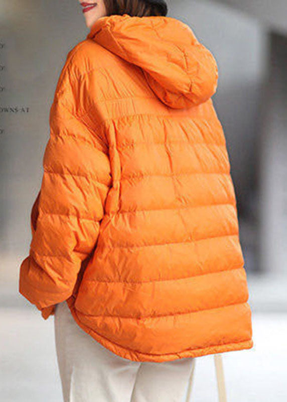 Orange Hooded Zippered Pockets Winter Duck Down Long Sleeve Down Jacket - Down Jackets - DYAVOR®