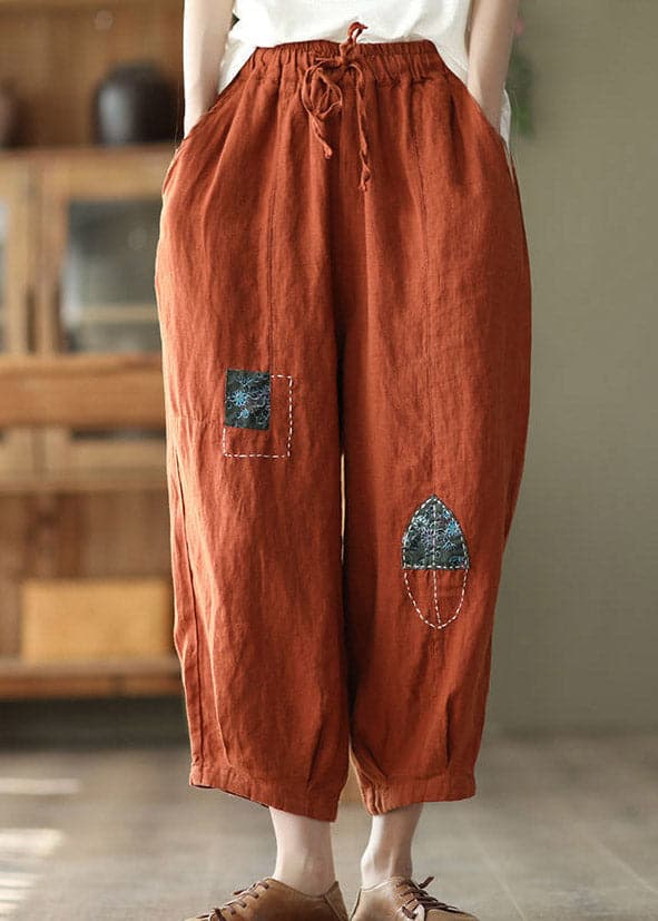 Orange Pockets Tie Waist Linen Harem Pants Summer - Pants - DYAVOR®