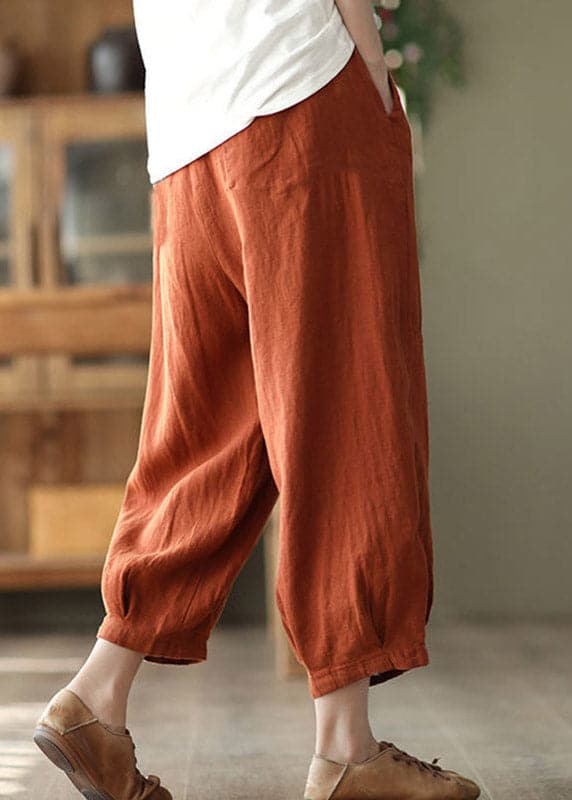 Orange Pockets Tie Waist Linen Harem Pants Summer - Pants - DYAVOR®