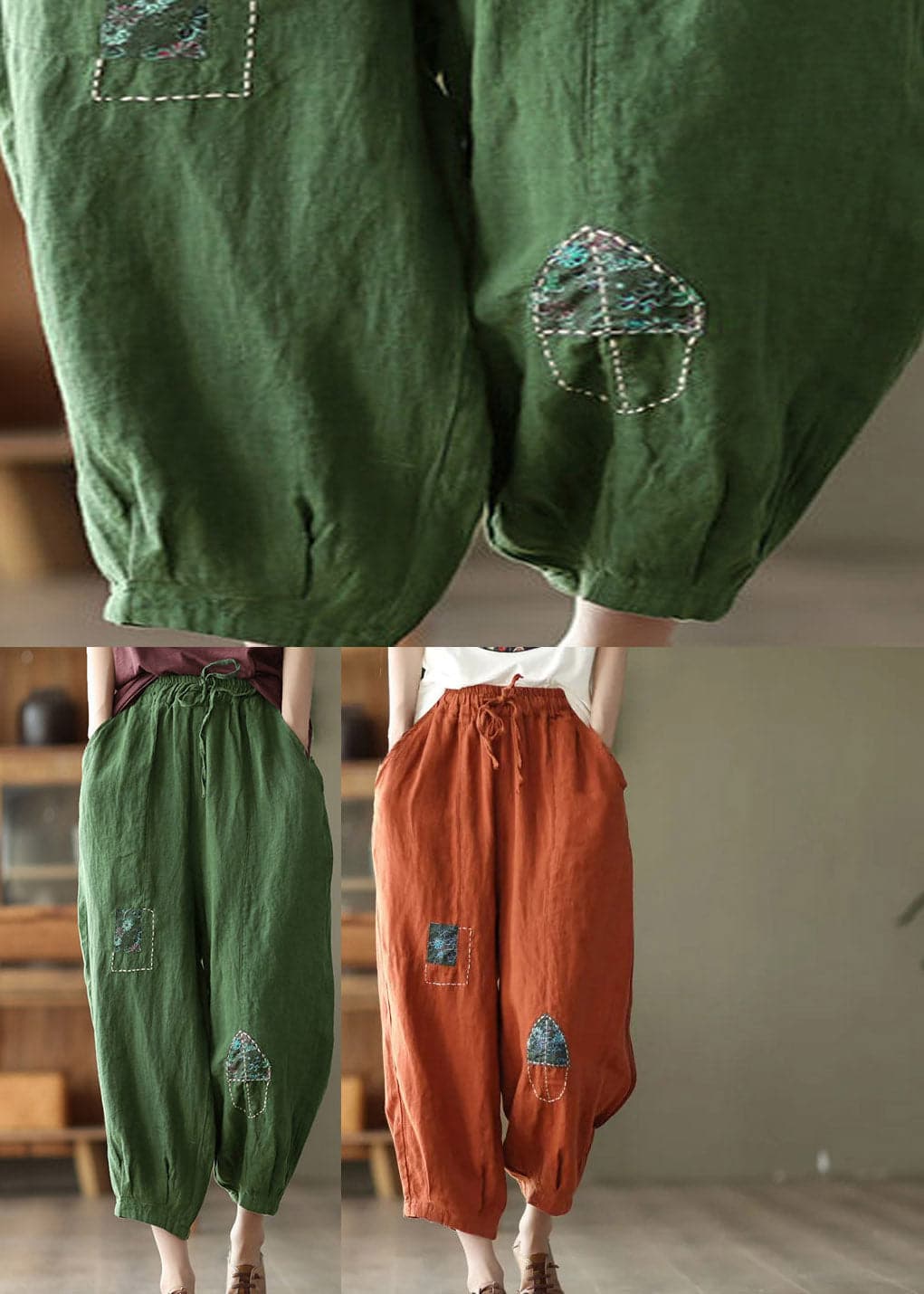 Orange Pockets Tie Waist Linen Harem Pants Summer - Pants - DYAVOR®