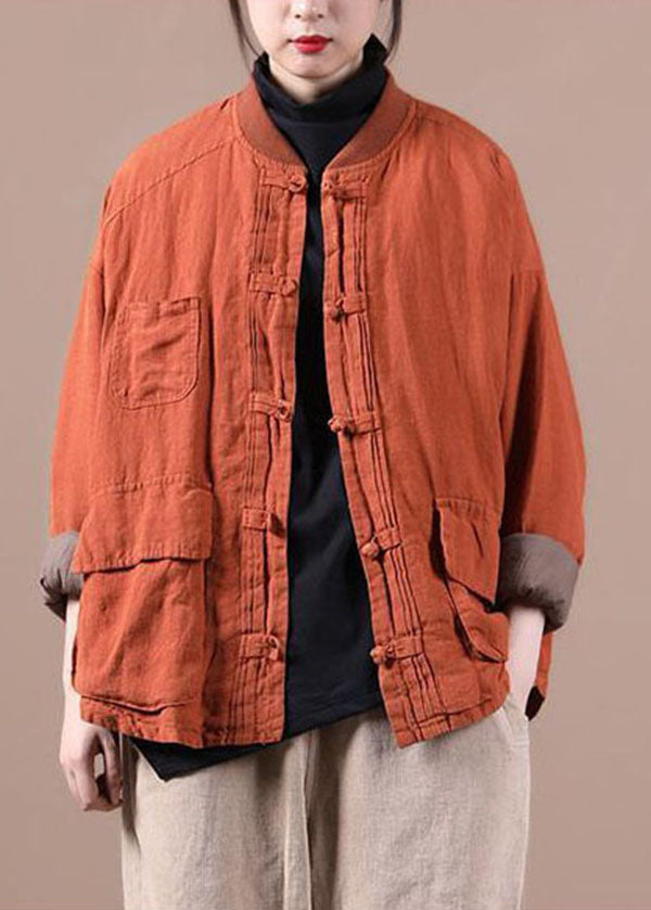 Orange Warm Linen Jackets Oriental Winter Parka Coats - Down Jackets - DYAVOR®