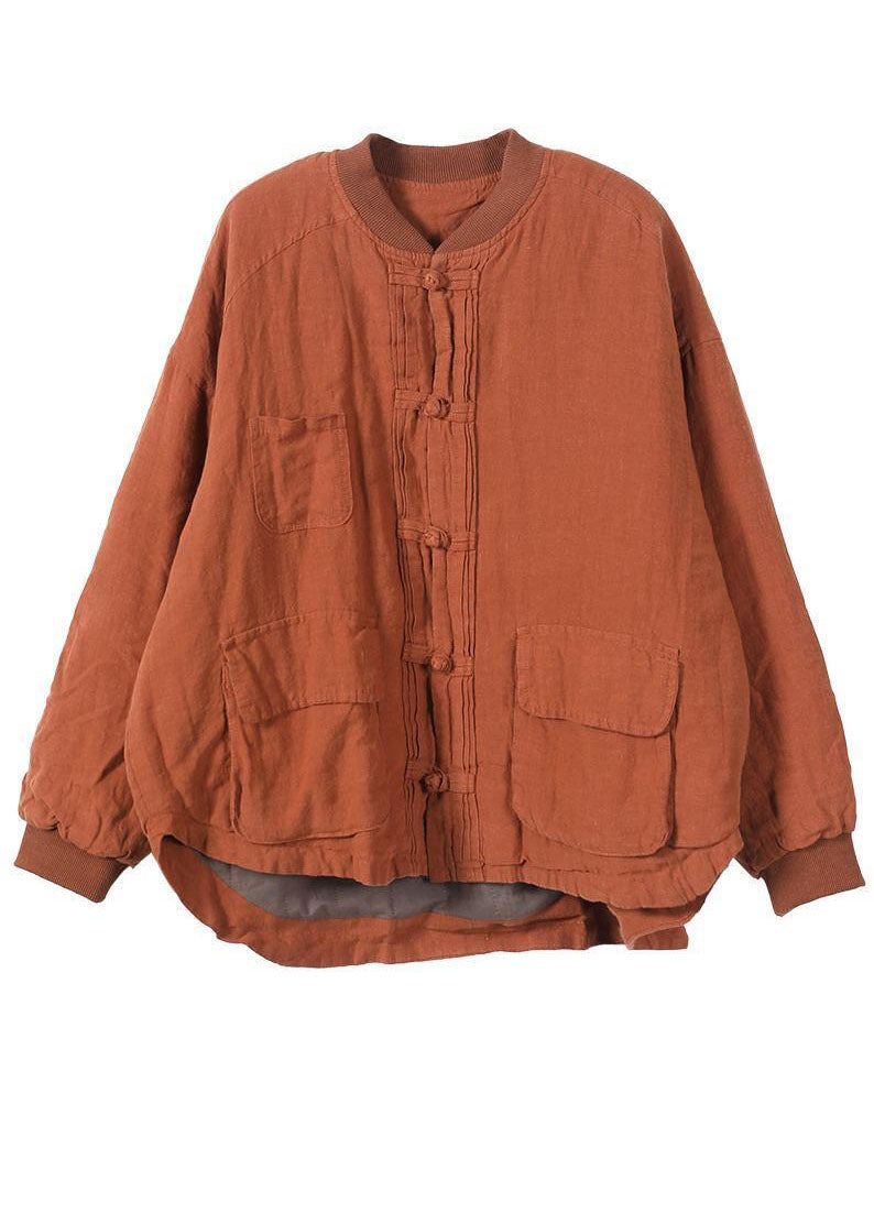Orange Warm Linen Jackets Oriental Winter Parka Coats - Down Jackets - DYAVOR®