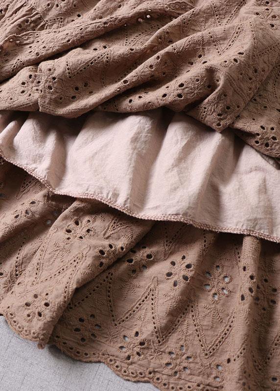 Organic Apricot Hollow Out Embroideried Fall Patchwork Skirts - Skirts - DYAVOR®