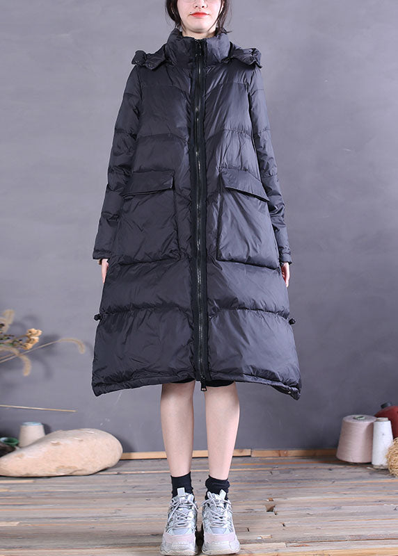 Organic Black Hooded Pockets Duck Down Down Coats Winter - Down Jackets - DYAVOR®