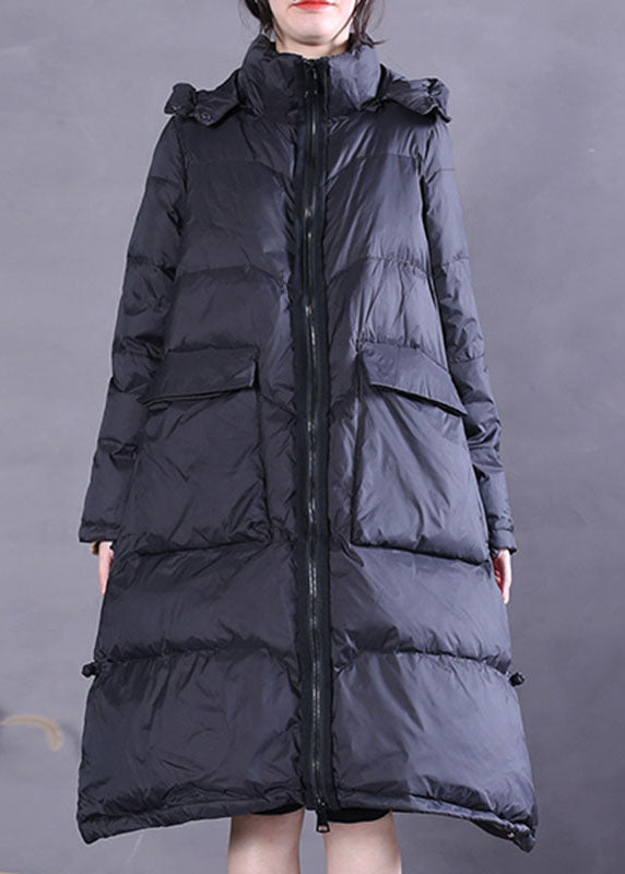 Organic Black Hooded Pockets Duck Down Down Coats Winter - Down Jackets - DYAVOR®