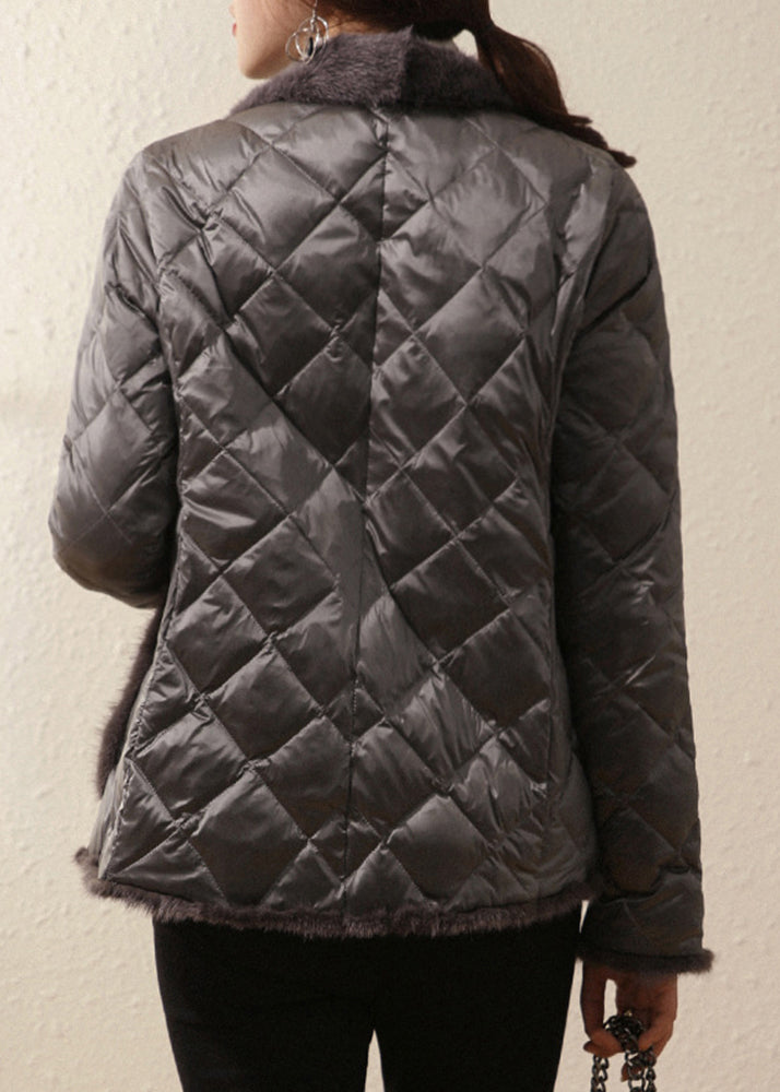 Organic Black Stand Collar Button Pockets Patchwork Mink Hair Down Filled Coats Long Sleeve - Down Jackets - DYAVOR®