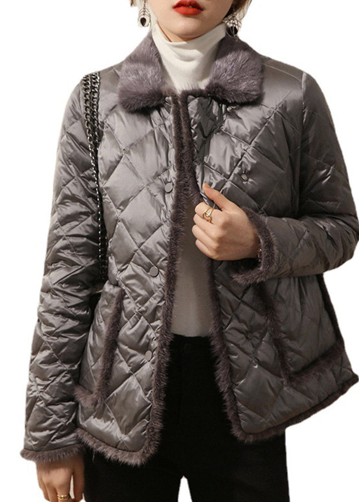 Organic Black Stand Collar Button Pockets Patchwork Mink Hair Down Filled Coats Long Sleeve - Down Jackets - DYAVOR®