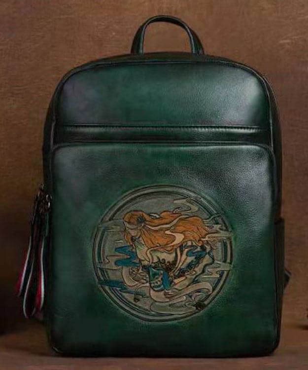 Organic Black character Paitings Calf Leather Tote Handbag - Backpack Bag - DYAVOR®